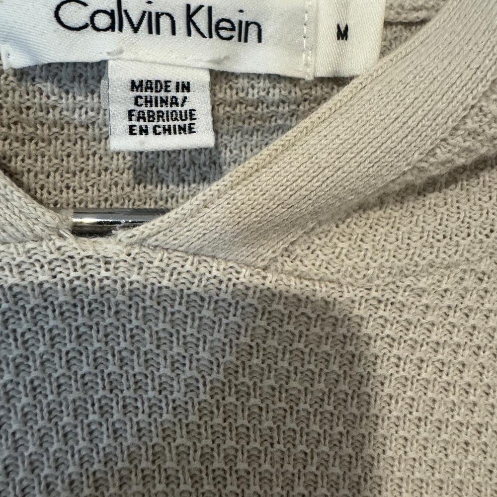 Calvin Klein Beige and White Hooded Waffle Sweater - Picture 2 of 5